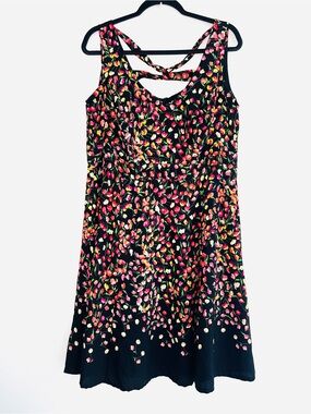 Cherry Velvet Angelina Dress V Neck Criss-Cross Back Floral Black/Multi SZ 0X